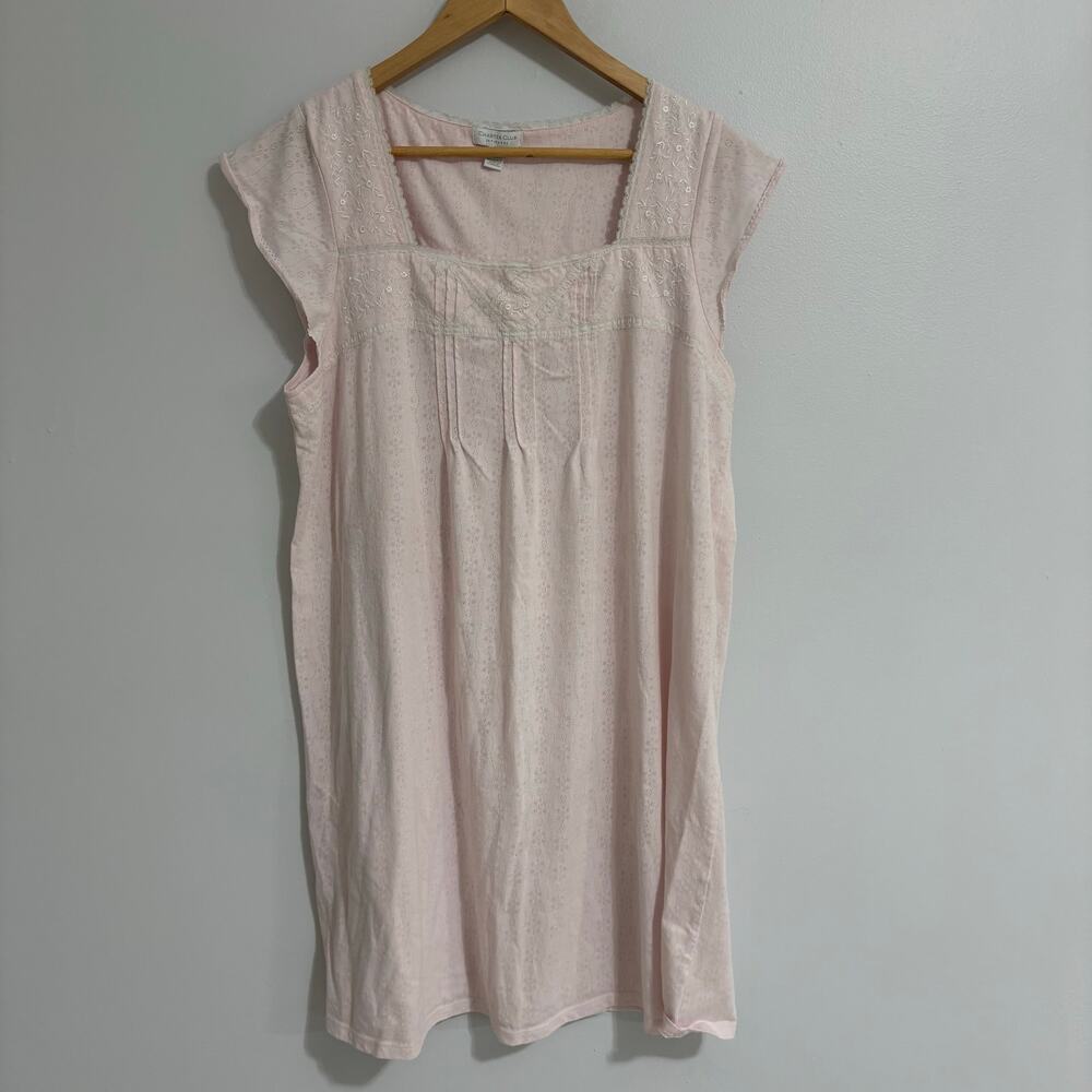 Charter Club Intimates Womens Nightgown XL Lace Pink Sqaure Neck Cottage Fairy